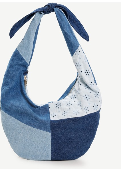 Patch Denim Kumaş Omuz Çantası