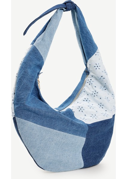 Patch Denim Kumaş Omuz Çantası