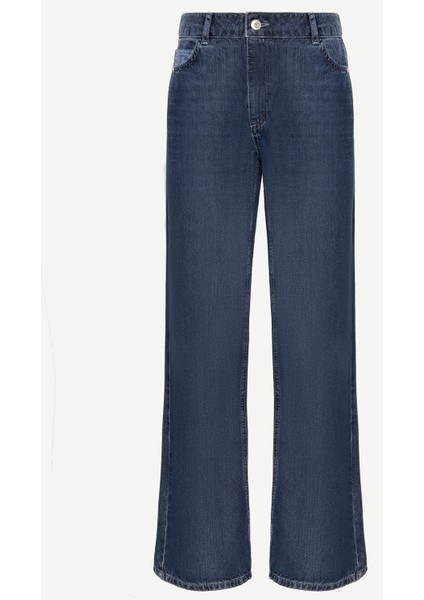 Arka Cep Detaylı Geniş Fit Denim Pantolon