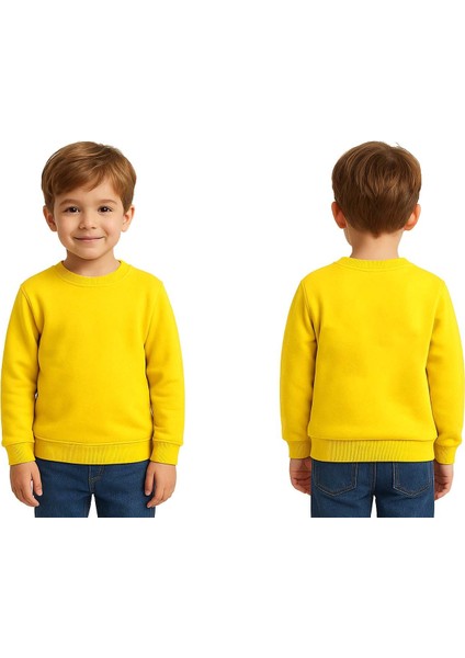 Unisex Düz Baskısız Çocuk Sweatshirt 3 Iplik Şardonlu Kumaş