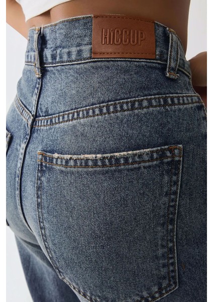 Kadın Orta Bel Straight Leg Denim Pantolon Orta Mavi Denim