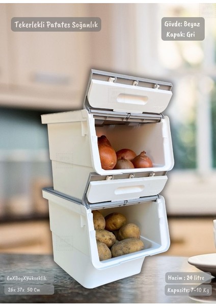 2’li Gri Tekerlekli Sebzelik Patates Soğan Sepeti Modern Organizer Patateslik Basic Soğanlık 24 L fiyatları