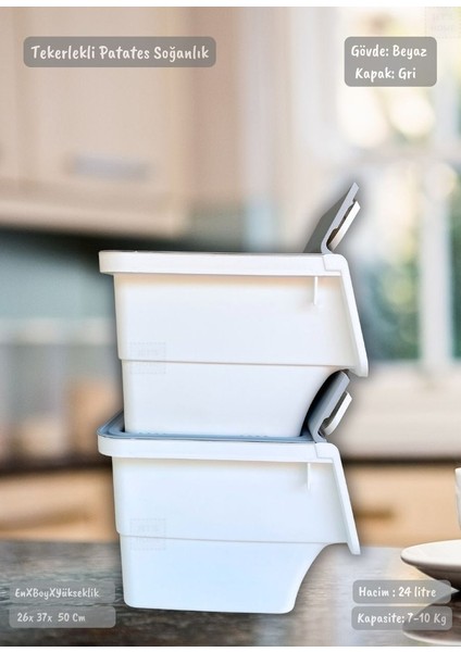 2’li Gri Tekerlekli Sebzelik Patates Soğan Sepeti Modern Organizer Patateslik Basic Soğanlık 24 L modelleri