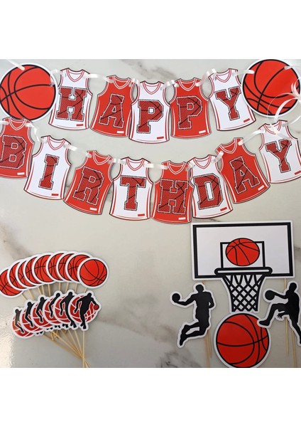 34 Parça Basketbol Konsept Sporcu Basket Dev Set Doğum Günü Süsü Banner Pasta Kürdanı Cupcake Kürda fiyatları