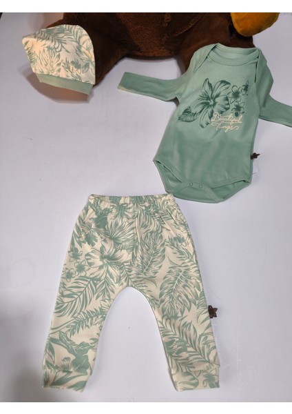 Erkek-Kız Bebek Omuz Genişletmeli Çıtçıtlı Body Pijama Bere Takımı, %100 Pamuk , 3-6-9 Ay fiyatları