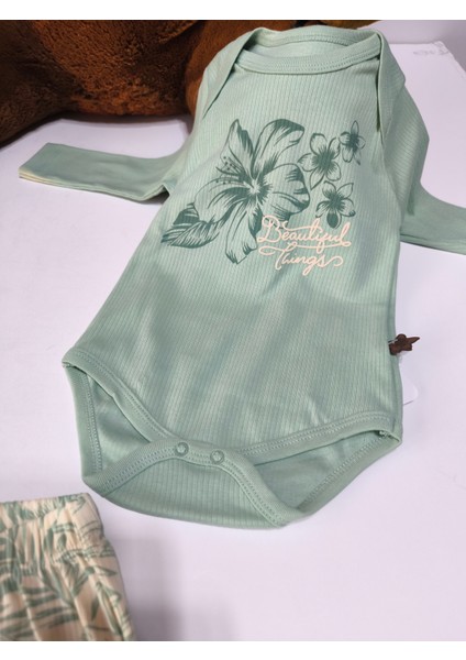 Erkek-Kız Bebek Omuz Genişletmeli Çıtçıtlı Body Pijama Bere Takımı, %100 Pamuk , 3-6-9 Ay modelleri