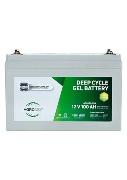 12V 100 Ah Carbon Jel Solar Akü Ebatlar: 330X171X214MM Yerli Üretim