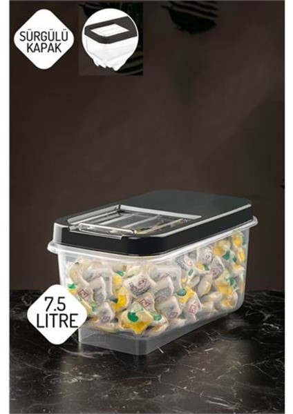 7.5 Lt Saklama Kutusu, Tablet ve Deterjan, Antrasit Renk, Dayanıklı ve Şık Tasarım