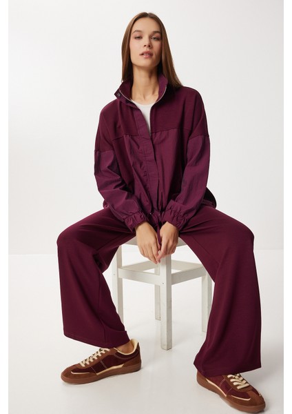 Dik Yaka Paraşüt Garnili Modal Takım LBY0028 Mürdüm