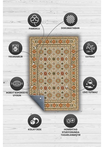 Klasik Tarz Çiçek Desenli Oda Halısı, Antik Maksimalist Ev Dekoru, Yıkanabilir Dokuma Pamuk Tabanlı Kaymaz Tabanlı Halı modelleri