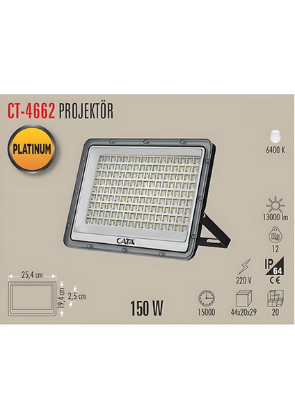 CT-4662 150W Slim LED Projektör (Beyaz)
