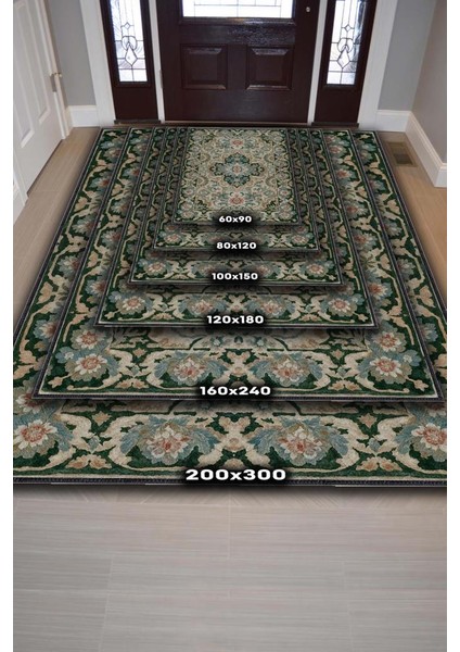 Iran Halısı Tarzı Makinede Yıkanabilir Vintage Halı, Yeşil Mavi Halı, Şönil Halı fırsatları