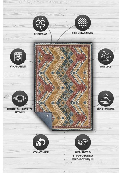 Çiçekli Mozaik Desenli Canlı Renkli Vintage Salon Halısı, Modern Yorumlu Rustik Halı modelleri