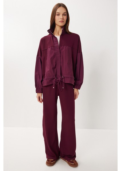 Dik Yaka Paraşüt Garnili Modal Takım LBY0028 Mürdüm fiyatları