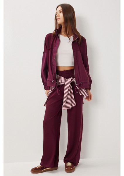 Dik Yaka Paraşüt Garnili Modal Takım LBY0028 Mürdüm modelleri