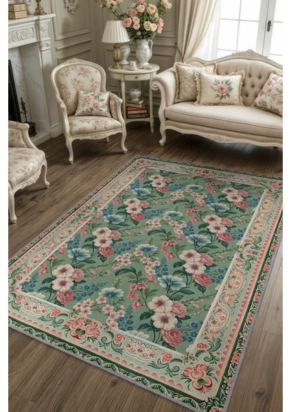 Victorian Tarzı Maksimalist Halı, Çok Renkli Salon Halısı, Çiçekli Kır Evi Halısı