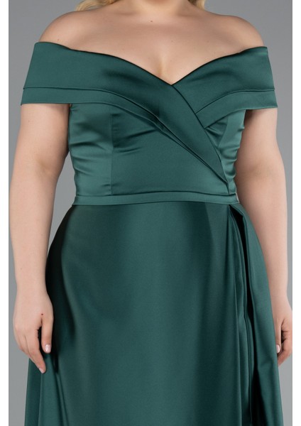 Kayık Yaka Uzun Saten Büyük Beden Abiye ABU2355 modelleri