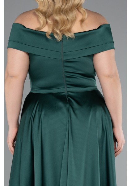 Kayık Yaka Uzun Saten Büyük Beden Abiye ABU2355 fırsatları