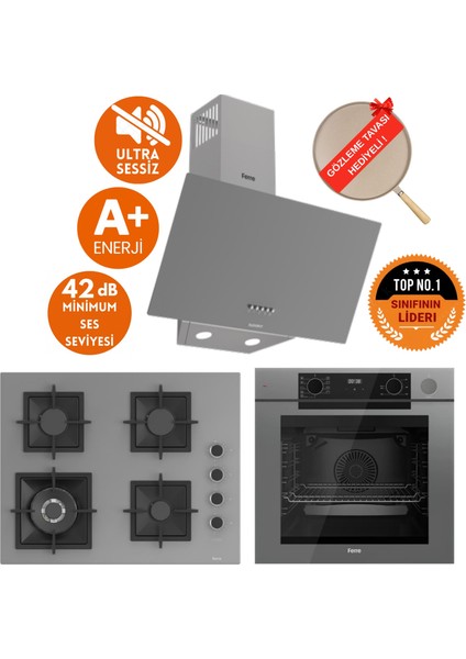 Fryart&steamart-Silentart Woku Sessiz Antrasit-Gri Ankastre SET(D082-SA +QEP64CPR +SC408-WFA)