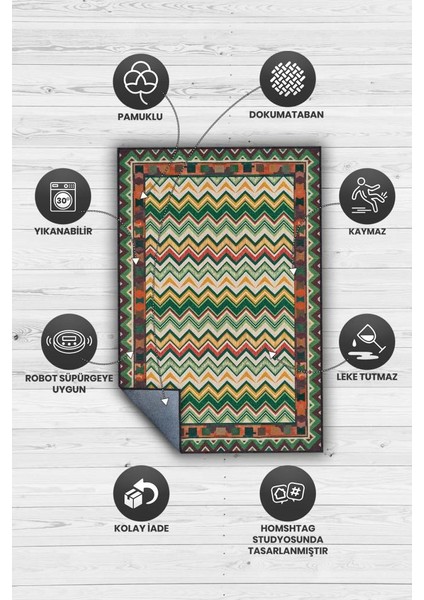 Zikzak Desenli Çok Renkli Salon Halısı, Yeşil Kırmızı Sarı Halı, Yıkanabilir Dokuma Pamuk Tabanlı Kaymaz Tabanlı Halı modelleri