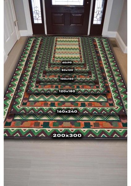 Zikzak Desenli Çok Renkli Salon Halısı, Yeşil Kırmızı Sarı Halı, Yıkanabilir Dokuma Pamuk Tabanlı Kaymaz Tabanlı Halı fırsatları