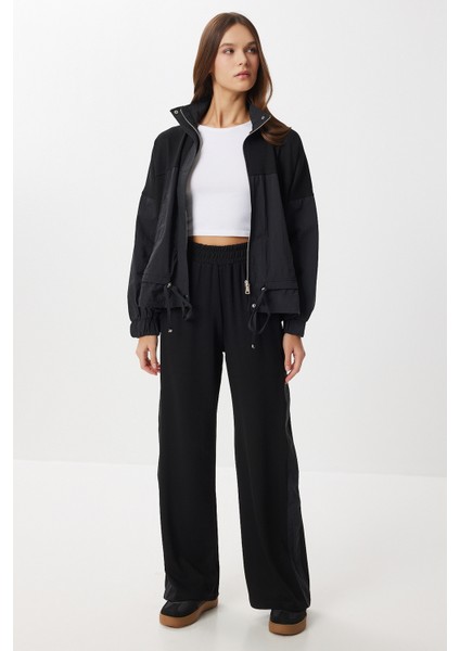 Dik Yaka Paraşüt Garnili Modal Takım LBY0028 Siyah modelleri