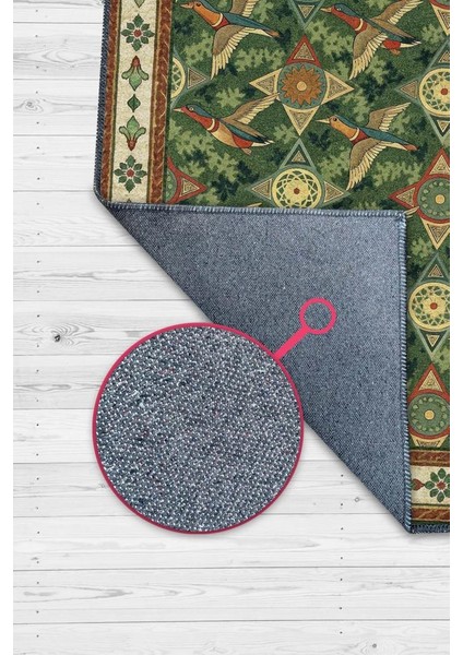 Kaz Figürlü Sarmaşık Desenli Oturma Odası Halısı, Yeşil Orman Desenli Klasik Bordürlü Maksimalist Halı fiyatları