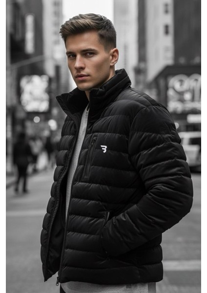 Burnyy Parlak Nova Kumaş Dik Yaka Slim Fit Şişme Erkek Mont