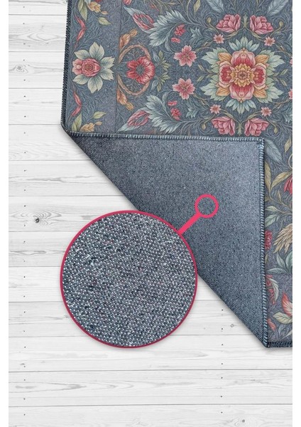 Vintage Tarz Art Nouveau Çiçek Desenli Halı, Kırmızı Mavi Halı, Maksimalist Ev Dekoru, Yıkanabilir Dokuma Pamuk Tabanlı Kaymaz Tabanlı Halı fiyatları