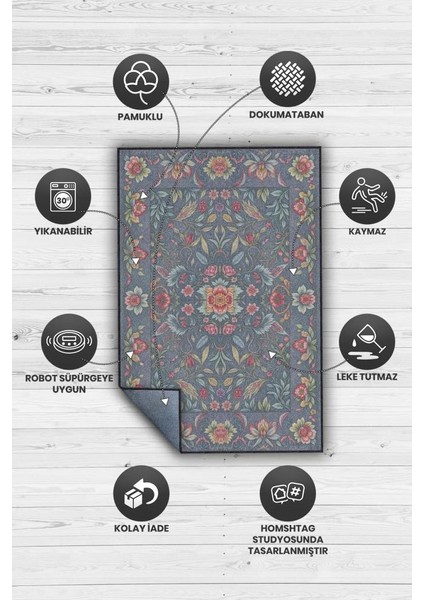 Vintage Tarz Art Nouveau Çiçek Desenli Halı, Kırmızı Mavi Halı, Maksimalist Ev Dekoru, Yıkanabilir Dokuma Pamuk Tabanlı Kaymaz Tabanlı Halı modelleri