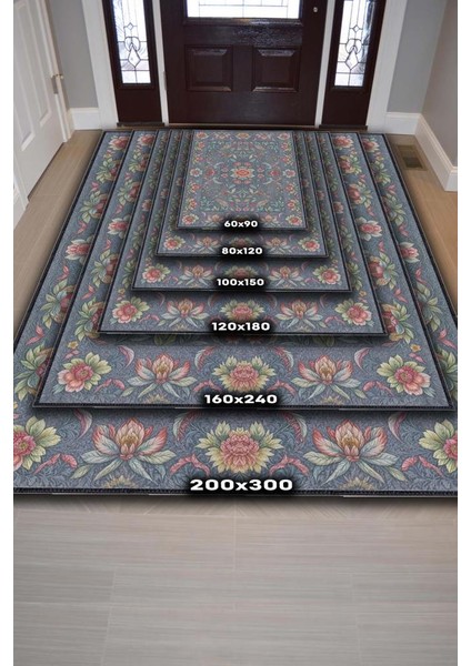 Vintage Tarz Art Nouveau Çiçek Desenli Halı, Kırmızı Mavi Halı, Maksimalist Ev Dekoru, Yıkanabilir Dokuma Pamuk Tabanlı Kaymaz Tabanlı Halı fırsatları