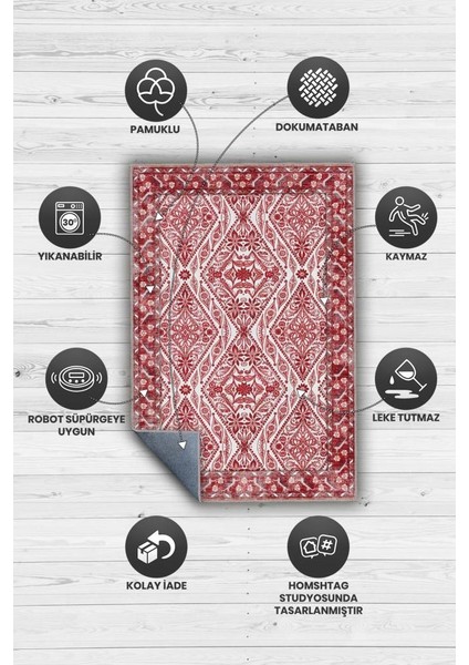 Osmanlı Sanatı Desenli Kırmızı Antik Halı, Geleneksel Bordürlü Yıkanabilir Salon Halısı modelleri