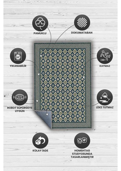 Osmanlı Çini Desenli Oturma Odası Halısı, Yeşil Mavi Lacivert Halı, Minimal Ev Dekoru, Yıkanabilir Dokuma Pamuk Tabanlı Halı modelleri