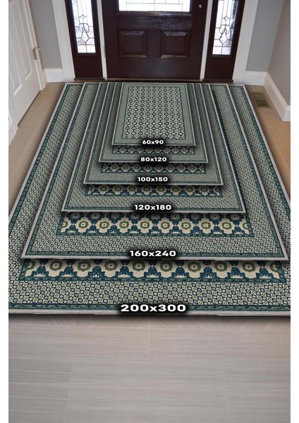 Osmanlı Çini Desenli Oturma Odası Halısı, Yeşil Mavi Lacivert Halı, Minimal Ev Dekoru, Yıkanabilir Dokuma Pamuk Tabanlı Halı fırsatları