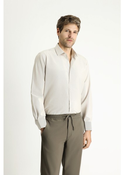 Uzun Kol Klasik Çizgili Pamuklu Kolay Ütülenebilir Gömlek