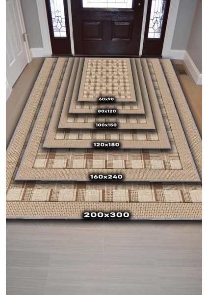 Ekose Desenli Hasır Renkli Oturma Odası Halısı, Iskoç Etnik Desenli Salon Halısı, Fındık Renkli Yıkanabilir Kareli Halı fırsatları