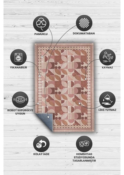 Modern Tarz Geometrik Desenli Halı, Soluk Pembe Mid-Century Halı, Minimal Ev Dekoru Için Yıkanabilir Halı modelleri