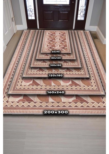 Modern Tarz Geometrik Desenli Halı, Soluk Pembe Mid-Century Halı, Minimal Ev Dekoru Için Yıkanabilir Halı fırsatları