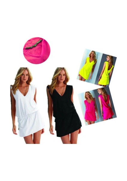 Likralı Plaj Elbisesi - 1 Beden - Kırmızı fiyatları