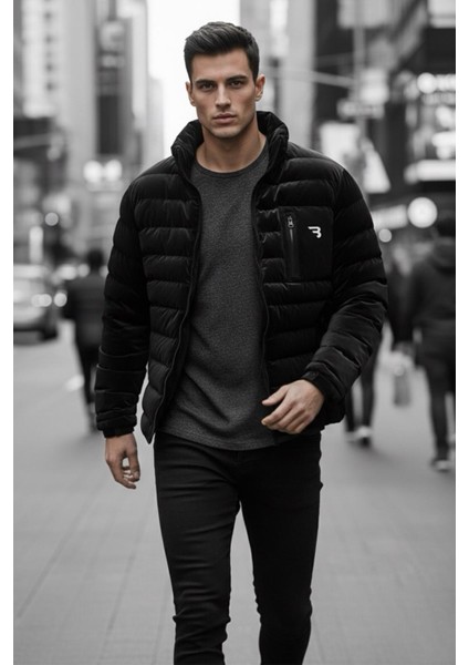 Burnyy Parlak Nova Kumaş Dik Yaka Slim Fit Şişme Erkek Mont modelleri