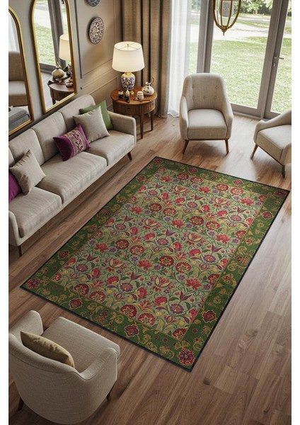 Osmanli Lale Bahçesi Desenli Maksimalist Oda Dekoru Halısı, Çiçekli Halı, Çok Renkli Geleneksel Halı