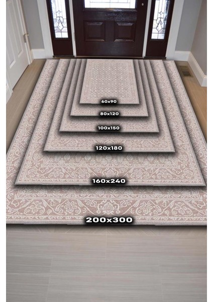 Yıkanabilir Dokuma Pamuk Tabanlı Kaymaz Tabanlı Salon Halısı, Krem Renkli Ince Detaylı Yıkanabilir Oturma Odası Halısı fırsatları