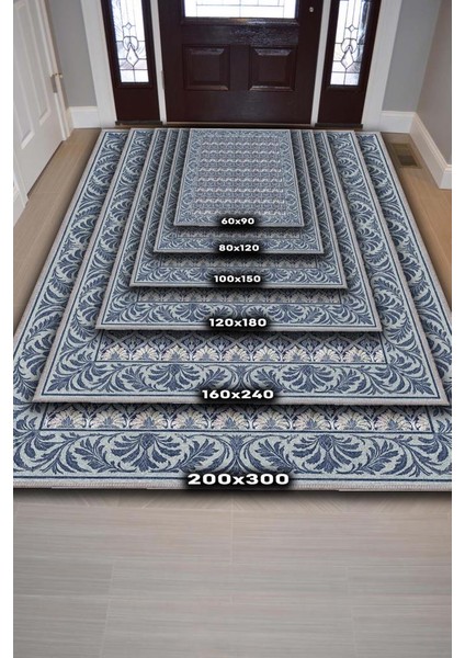 Yaprak Motifli 19.yüzyıl Temalı Mavi Lacivert Halı, Yıkanabilir Oturma Odası Halısı, Klasik Salon Halısı fırsatları