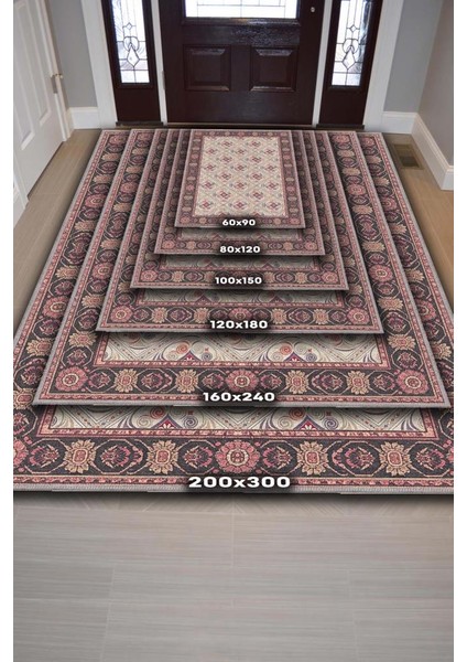 Bordürlü Vintage Tarz Barok Halı, Yıkanabilir Dokuma Pamuk Tabanlı Kaymaz Tabanlı Halı fırsatları