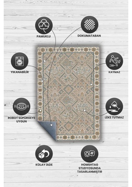 Vintage Bej Halı, Antik Deseneli Oturma Odası Halısı, Yıkanabilir Dijital Baskılı Halı modelleri