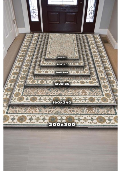 Vintage Bej Halı, Antik Deseneli Oturma Odası Halısı, Yıkanabilir Dijital Baskılı Halı fırsatları