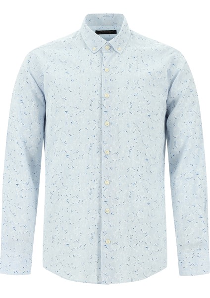 Uzun Kol Slim Fit Dar Kesim Spor Baskılı Keten Gömlek