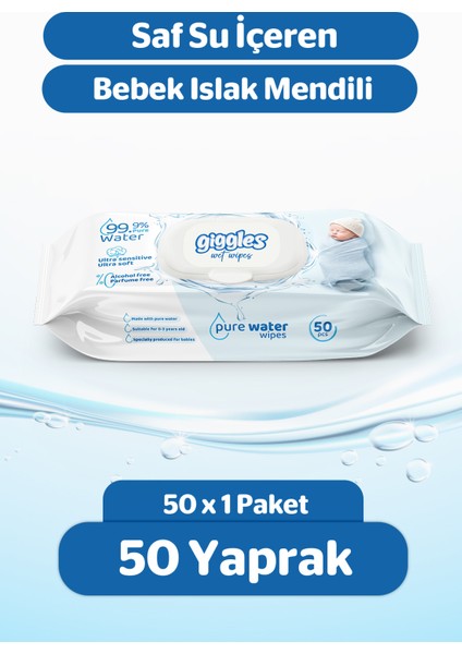 Pure Water Bebek Islak Havlusu %99 Saf Su Mendil 1 Paket 50 Adet