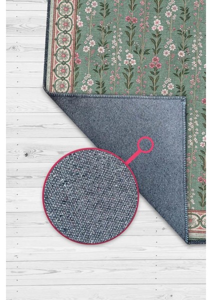 Pembe Yeşil Vintage Çiçekli Halı, Madalyon Bordürlü Yıkanabilir Oturma Odası Halısı fiyatları