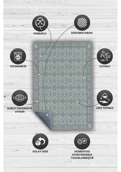 Min Yeşili Tonlu Mozaik Temalı Dekoratif Oturma Odası Halısı, Modern Salon Halısı, Makinede Yıkanabilir Halı modelleri